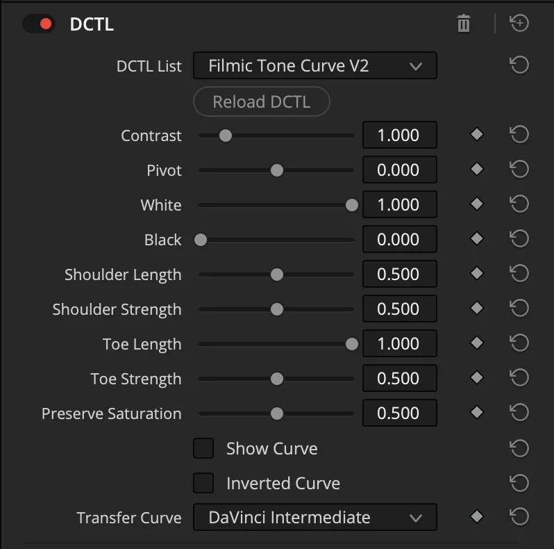Filmic Tone Curve V2 DCTL
